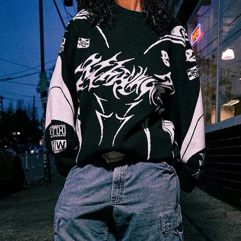 Suéter de invierno para hombre, abrigo de punto, Tops góticos de manga larga de gran tamaño, ropa de calle de moda coreana Y2k, jersey de Harajuku, ropa