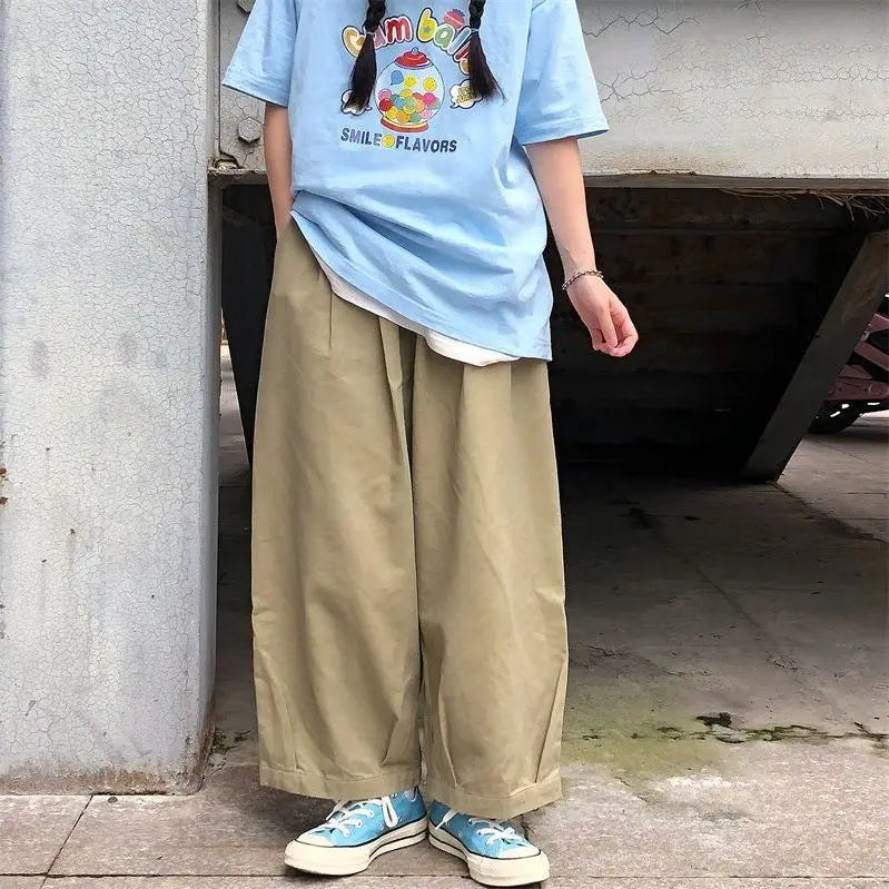 Pantalones de Hip Hop para mujer, moda de calle, primavera Otoño, minimalista, holgado, informal, coreano, sencillo, liso, combina con todo, ropa de trabajo para correr Ins