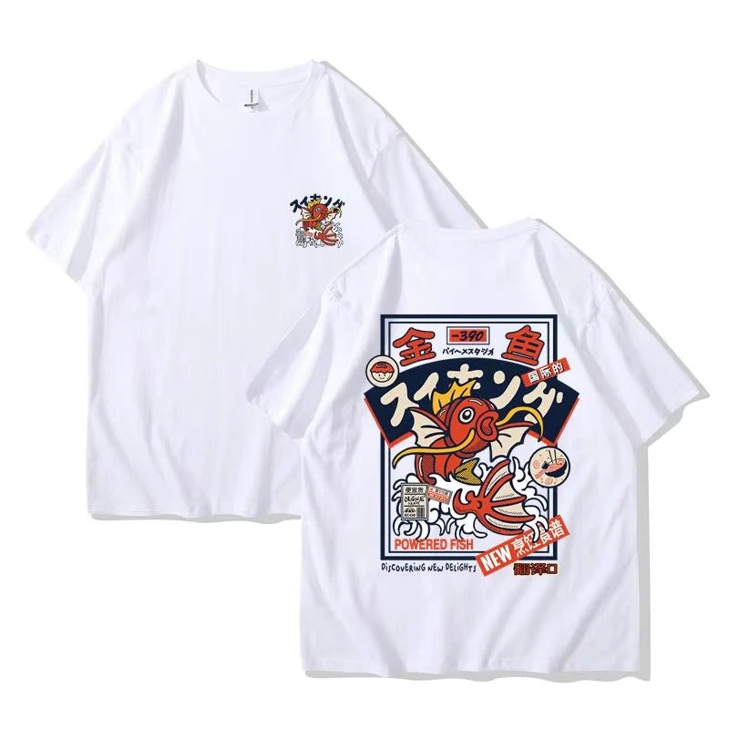 Camiseta estilo Hip Hop Street Style, camiseta con estampado de peces divertidos de estilo japonés Harajuku, regalo para fanáticos, estilo callejero retro