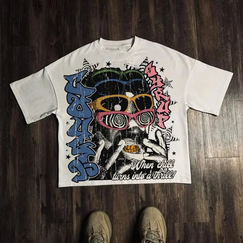 Camiseta gráfica para hombre y mujer, Top Vintage, ropa informal estilo Hip Hop, camiseta de gran tamaño, ropa informal de manga corta, camiseta de moda de verano