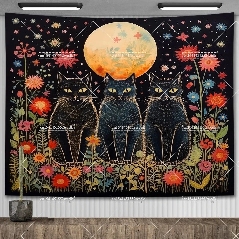 Tapiz de biblioteca de gato negro para colgar en la pared, tela de Altar de bruja oculta, tapices de Tarot, decoración estética para dormitorio, tapices impresos