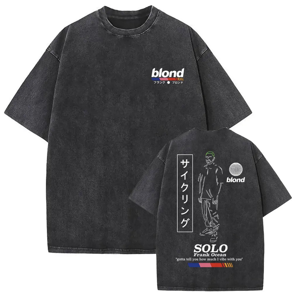 Camiseta lavada Vintage rapero Frank para hombre y mujer, camisa de gran tamaño con gráfico Rubio, estilo Hip Hop, informal, a la moda