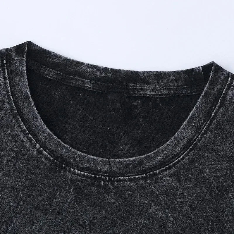 Camiseta Invincible Lavada, Ropa con Personalidad, Suave, para Todo el Año, Oversize, para Parejas, Unisex, Y2K, Manga Corta, Clásica, Casual