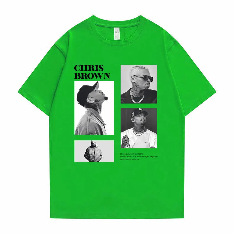 Camiseta con estampado gráfico de cantante Pop Chris Brown para hombre y mujer, camisetas de gran tamaño a la moda de Hip Hop, camisetas informales 100% de algodón para hombre