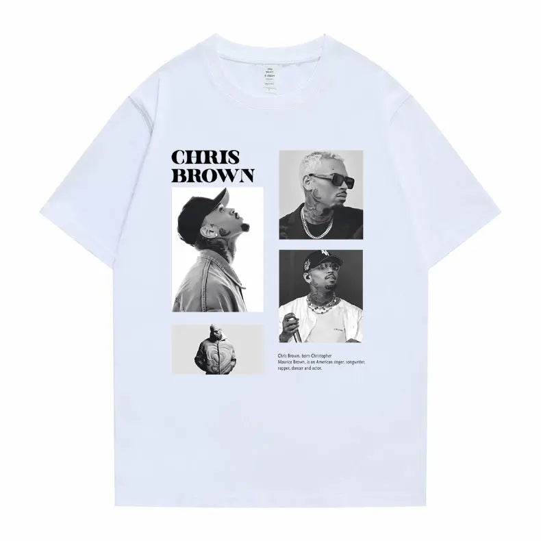 Camiseta con estampado gráfico de cantante Pop Chris Brown para hombre y mujer, camisetas de gran tamaño a la moda de Hip Hop, camisetas informales 100% de algodón para hombre