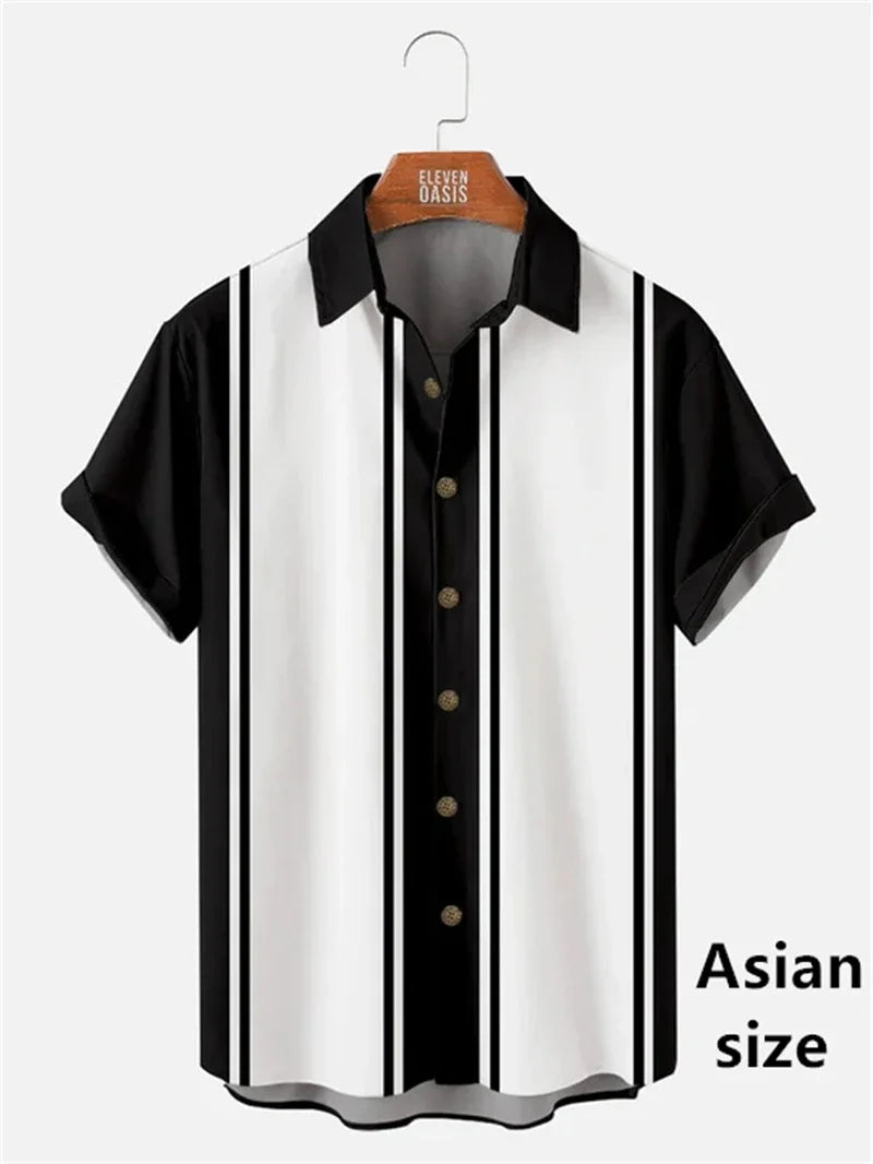 Camisas Vintage para Hombre con Estampado 3D, Camisa Casual de Verano con Patrón Clásico a Rayas, Manga Corta, Nueva Camisa Unisex con Botones y Solapa, Tops de Playa Hawaianos