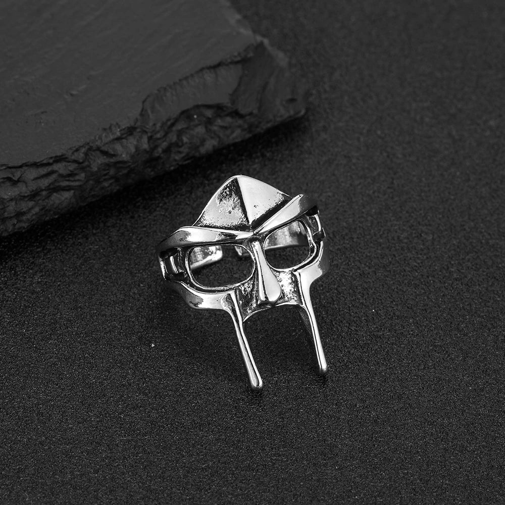 Anillo de articulación ajustable para hombre, máscara gótica Vintage Mf Doom, gladiador, Punk, faraón egipcio, joyería abierta