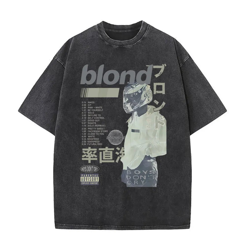 Camiseta lavada Vintage rapero Frank para hombre y mujer, camisa de gran tamaño con gráfico Rubio, estilo Hip Hop, informal, a la moda
