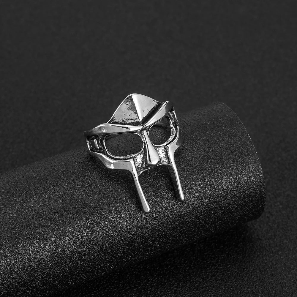 Anillo de articulación ajustable para hombre, máscara gótica Vintage Mf Doom, gladiador, Punk, faraón egipcio, joyería abierta