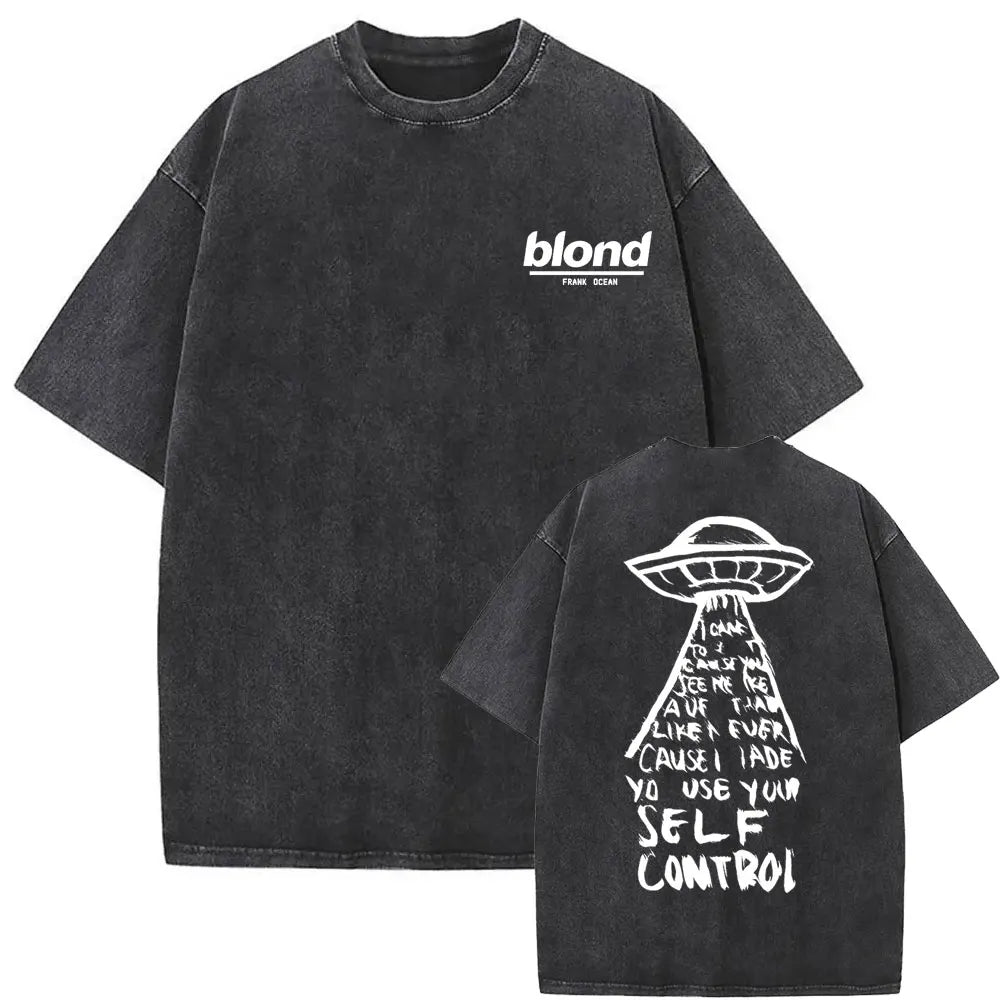 Camiseta lavada Vintage rapero Frank para hombre y mujer, camisa de gran tamaño con gráfico Rubio, estilo Hip Hop, informal, a la moda