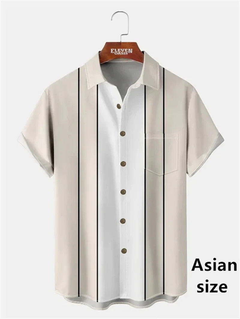 Camisas Vintage para Hombre con Estampado 3D, Camisa Casual de Verano con Patrón Clásico a Rayas, Manga Corta, Nueva Camisa Unisex con Botones y Solapa, Tops de Playa Hawaianos