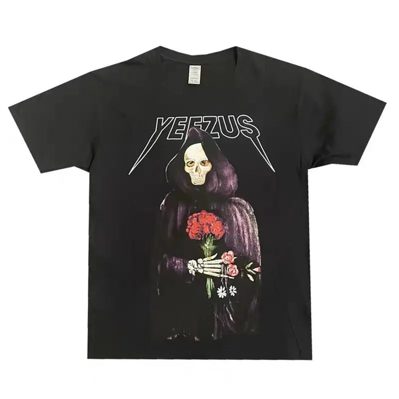 Yeezus kanye west camiseta algodón streetwear concierto hiphop manga corta