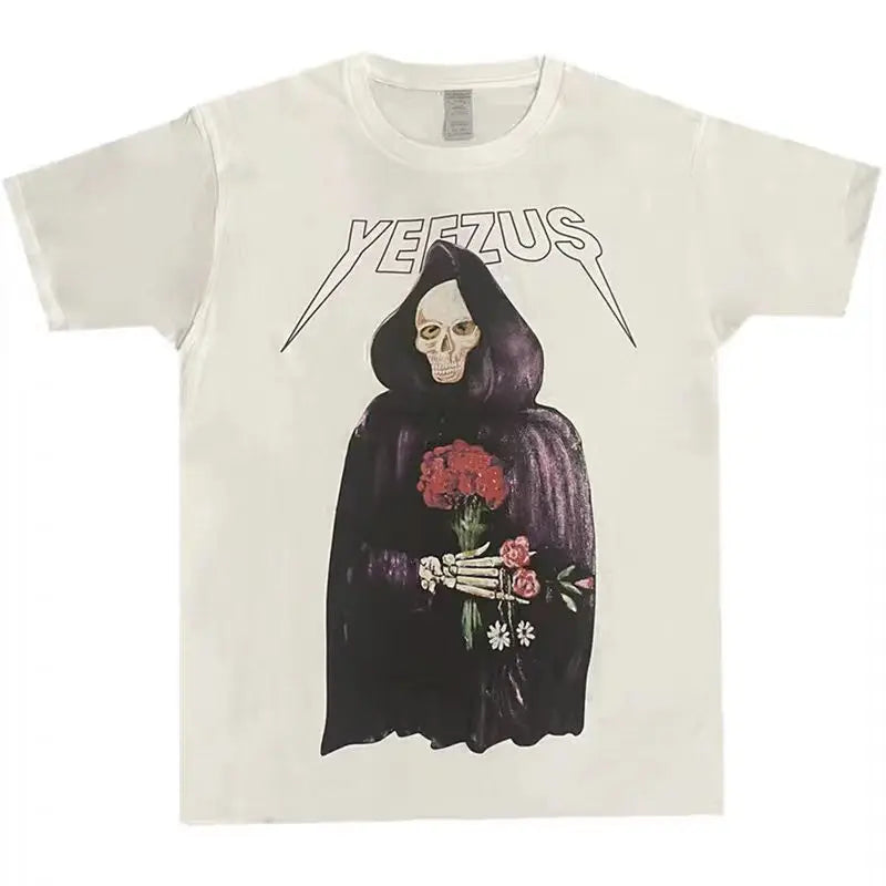 Yeezus kanye west camiseta algodón streetwear concierto hiphop manga corta