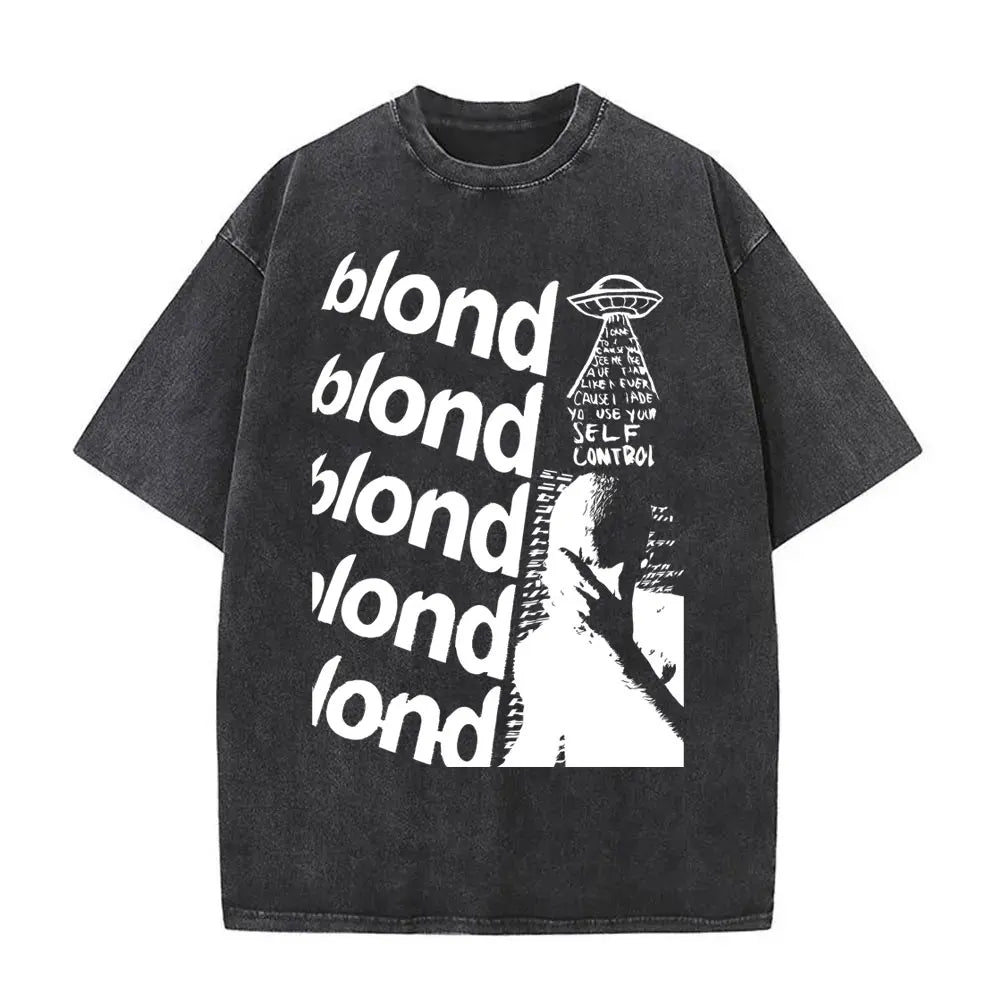 Camiseta lavada Vintage rapero Frank para hombre y mujer, camisa de gran tamaño con gráfico Rubio, estilo Hip Hop, informal, a la moda