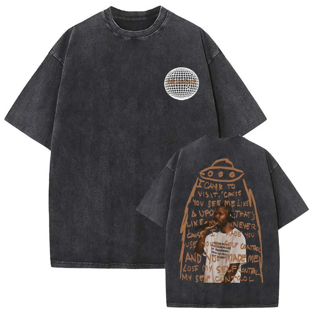 Camiseta lavada Vintage rapero Frank para hombre y mujer, camisa de gran tamaño con gráfico Rubio, estilo Hip Hop, informal, a la moda