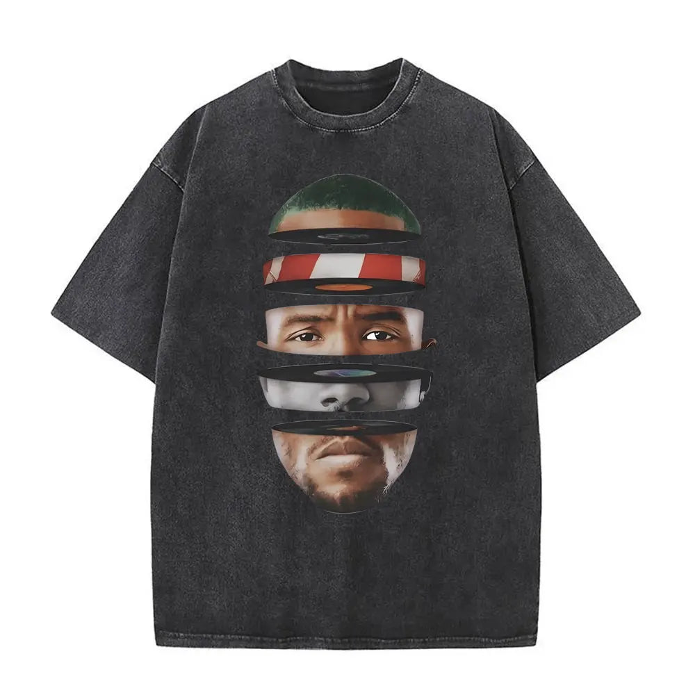Camiseta lavada Vintage rapero Frank para hombre y mujer, camisa de gran tamaño con gráfico Rubio, estilo Hip Hop, informal, a la moda