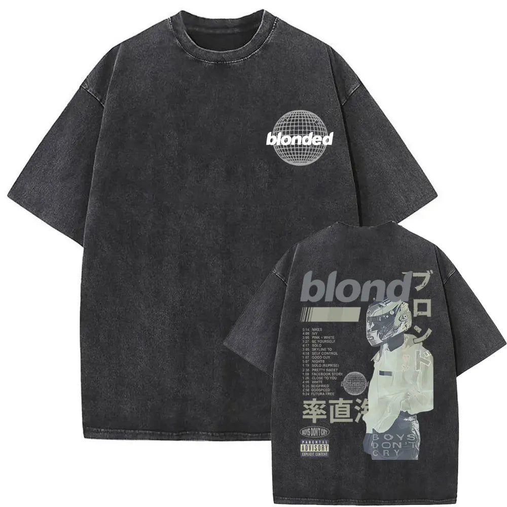 Camiseta lavada Vintage rapero Frank para hombre y mujer, camisa de gran tamaño con gráfico Rubio, estilo Hip Hop, informal, a la moda