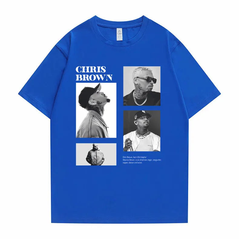 Camiseta con estampado gráfico de cantante Pop Chris Brown para hombre y mujer, camisetas de gran tamaño a la moda de Hip Hop, camisetas informales 100% de algodón para hombre
