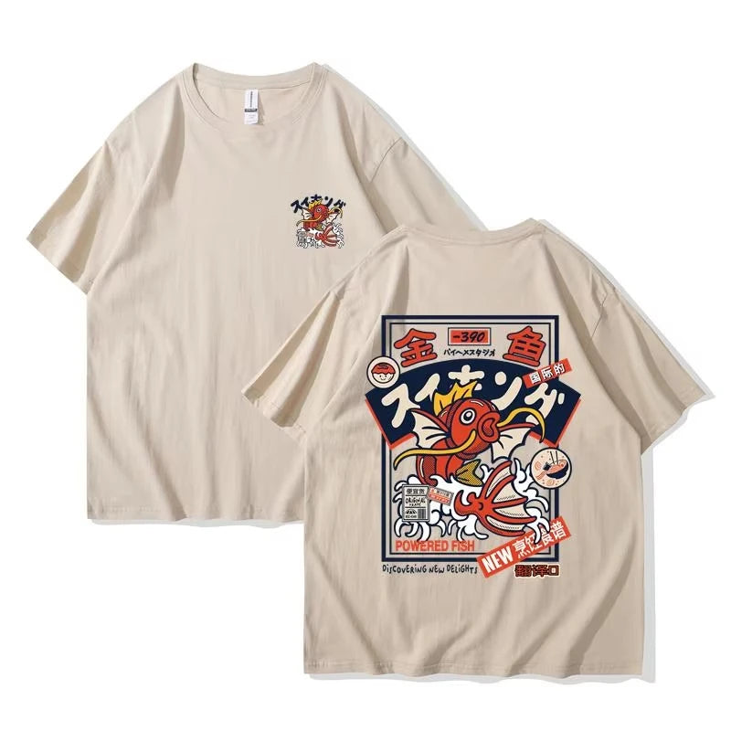 Camiseta estilo Hip Hop Street Style, camiseta con estampado de peces divertidos de estilo japonés Harajuku, regalo para fanáticos, estilo callejero retro