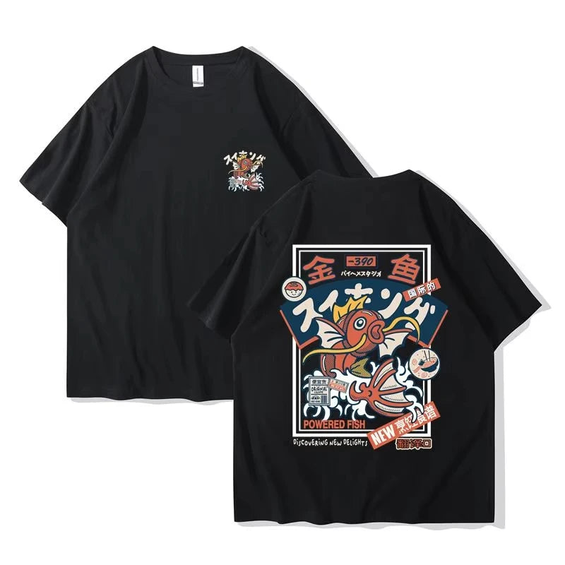 Camiseta estilo Hip Hop Street Style, camiseta con estampado de peces divertidos de estilo japonés Harajuku, regalo para fanáticos, estilo callejero retro