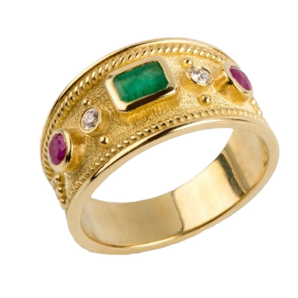 Anillo de circón retro de palacio de placa ancha Simple