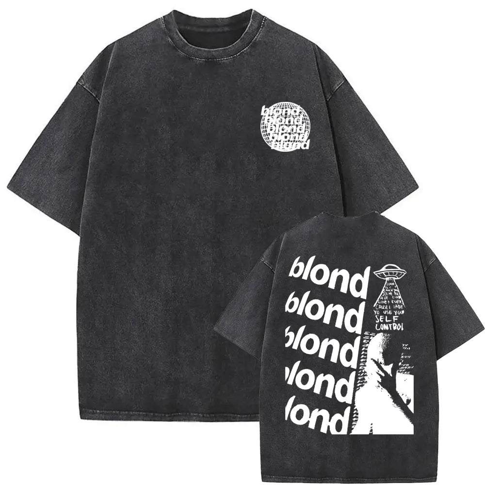 Camiseta lavada Vintage rapero Frank para hombre y mujer, camisa de gran tamaño con gráfico Rubio, estilo Hip Hop, informal, a la moda