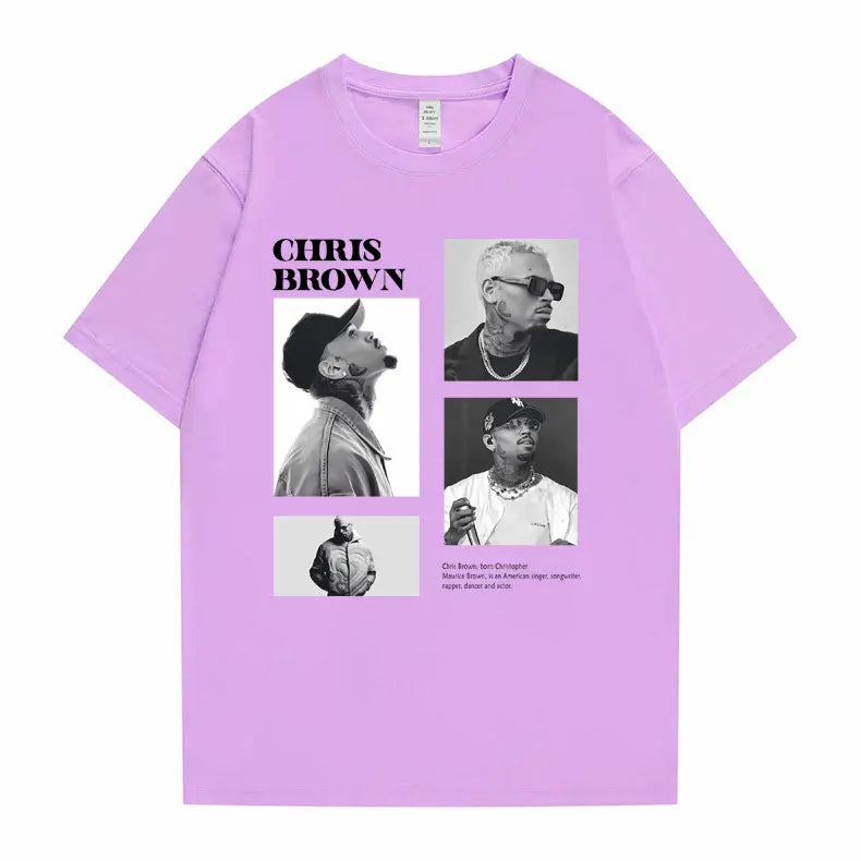 Camiseta con estampado gráfico de cantante Pop Chris Brown para hombre y mujer, camisetas de gran tamaño a la moda de Hip Hop, camisetas informales 100% de algodón para hombre
