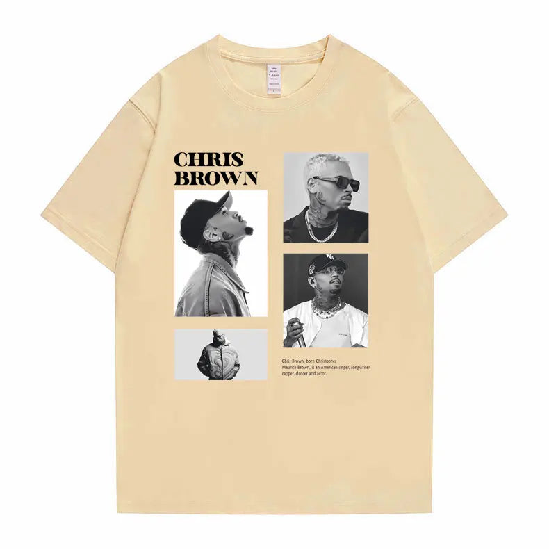 Camiseta con estampado gráfico de cantante Pop Chris Brown para hombre y mujer, camisetas de gran tamaño a la moda de Hip Hop, camisetas informales 100% de algodón para hombre