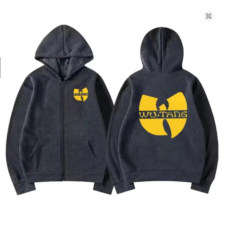 Sudadera con capucha con gráficos Hip Hop Années 90 Wu Clan T-Tangs para hombre y mujer, chaqueta punk con cremallera, abrigo gótico de manga larga de lana, ropa de calle holgada