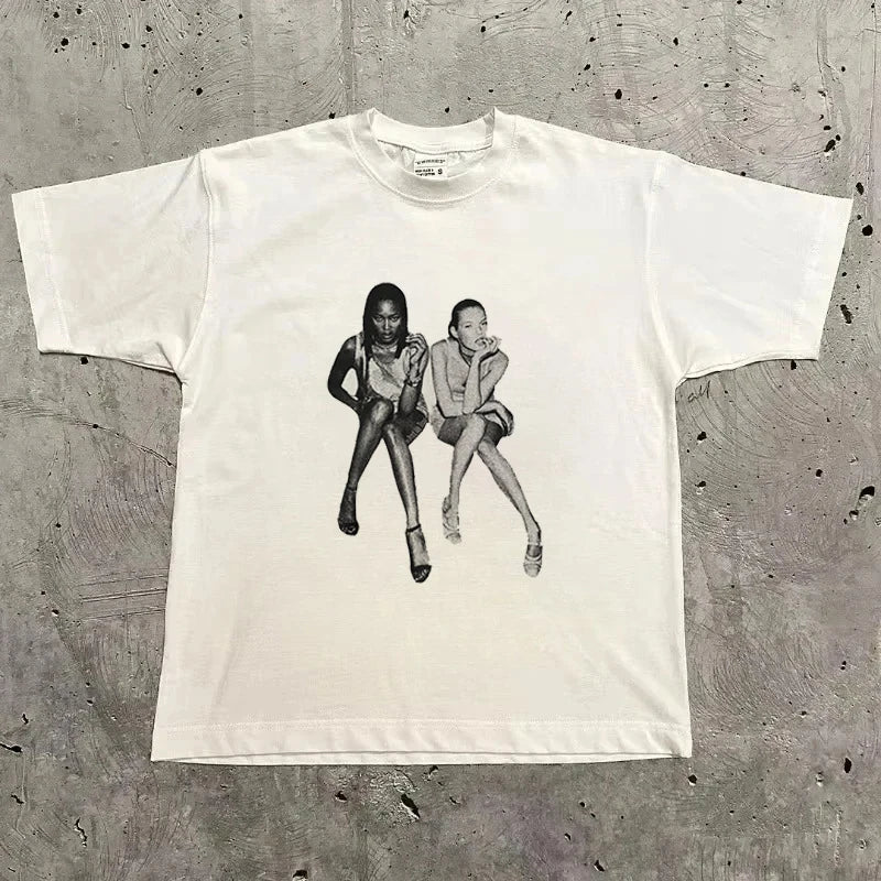 Camiseta gráfica para hombre y mujer, Top Vintage, ropa informal estilo Hip Hop, camiseta de gran tamaño, ropa informal de manga corta, camiseta de moda de verano