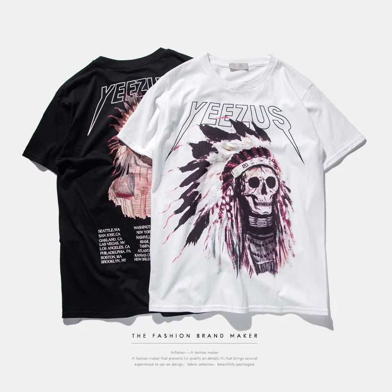 Yeezus kanye west camiseta algodón streetwear concierto hiphop manga corta