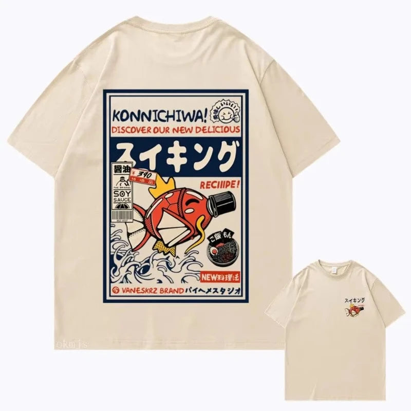Camiseta estilo Hip Hop Street Style, camiseta con estampado de peces divertidos de estilo japonés Harajuku, regalo para fanáticos, estilo callejero retro