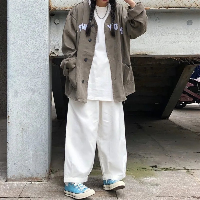 Pantalones de Hip Hop para mujer, moda de calle, primavera Otoño, minimalista, holgado, informal, coreano, sencillo, liso, combina con todo, ropa de trabajo para correr Ins