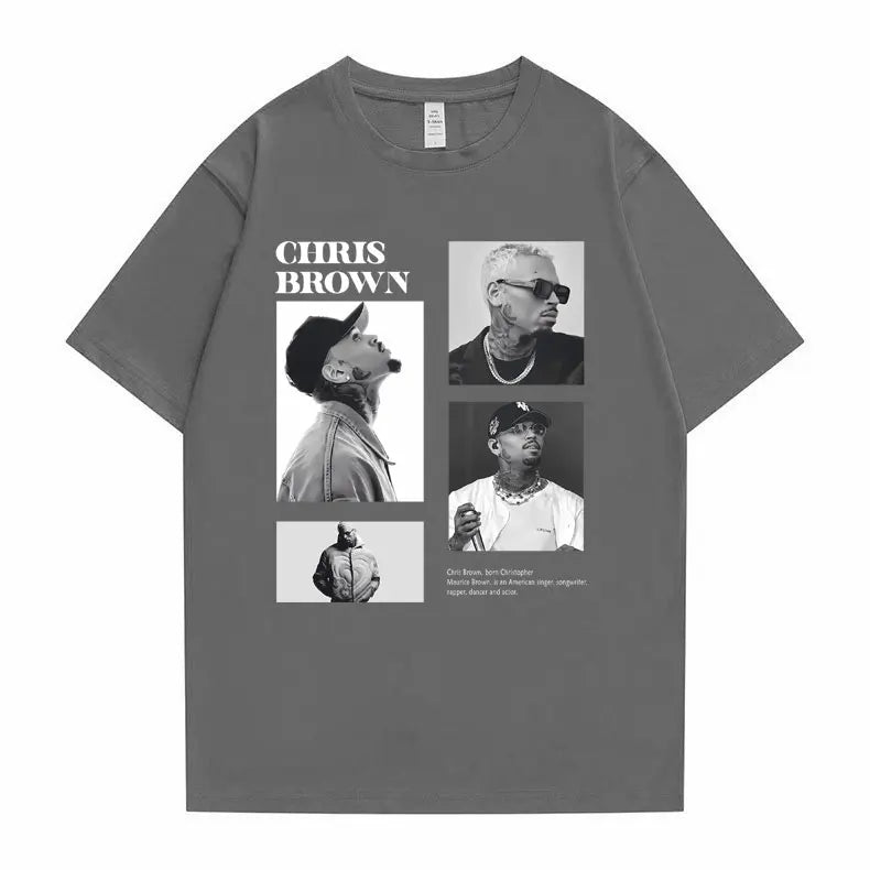 Camiseta con estampado gráfico de cantante Pop Chris Brown para hombre y mujer, camisetas de gran tamaño a la moda de Hip Hop, camisetas informales 100% de algodón para hombre