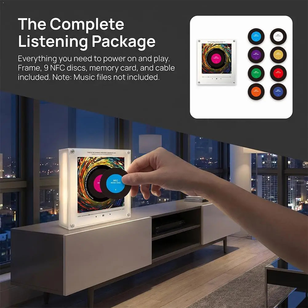 Reproductor de Música Acrílico con Parche Magnético NFC y Altavoz Integrado - Diseño Personalizable, No Requiere Teléfono, Reproducción Automática
