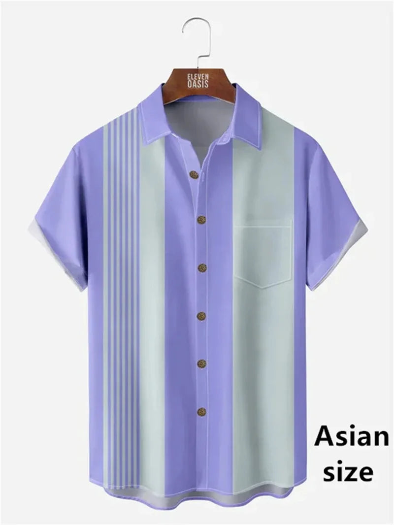 Camisas Vintage para Hombre con Estampado 3D, Camisa Casual de Verano con Patrón Clásico a Rayas, Manga Corta, Nueva Camisa Unisex con Botones y Solapa, Tops de Playa Hawaianos