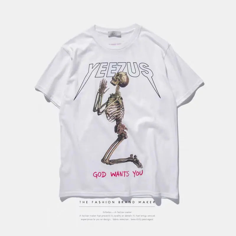 Yeezus kanye west camiseta algodón streetwear concierto hiphop manga corta