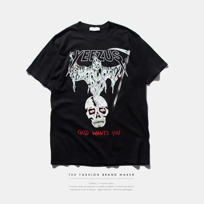 Yeezus kanye west camiseta algodón streetwear concierto hiphop manga corta