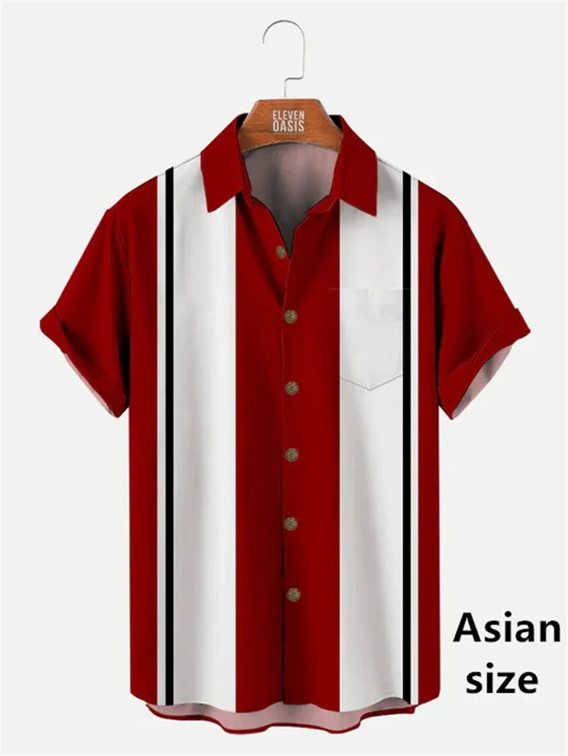 Camisas Vintage para Hombre con Estampado 3D, Camisa Casual de Verano con Patrón Clásico a Rayas, Manga Corta, Nueva Camisa Unisex con Botones y Solapa, Tops de Playa Hawaianos