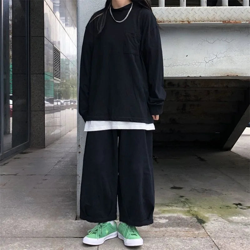 Pantalones de Hip Hop para mujer, moda de calle, primavera Otoño, minimalista, holgado, informal, coreano, sencillo, liso, combina con todo, ropa de trabajo para correr Ins