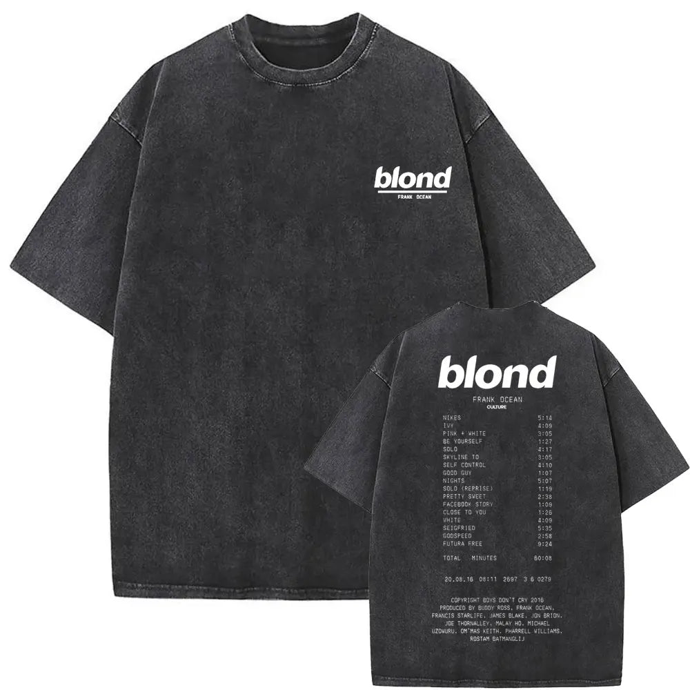 Camiseta lavada Vintage rapero Frank para hombre y mujer, camisa de gran tamaño con gráfico Rubio, estilo Hip Hop, informal, a la moda