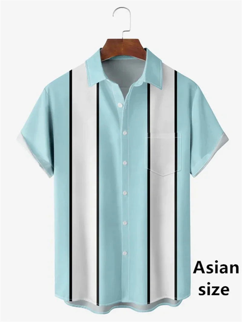 Camisas Vintage para Hombre con Estampado 3D, Camisa Casual de Verano con Patrón Clásico a Rayas, Manga Corta, Nueva Camisa Unisex con Botones y Solapa, Tops de Playa Hawaianos