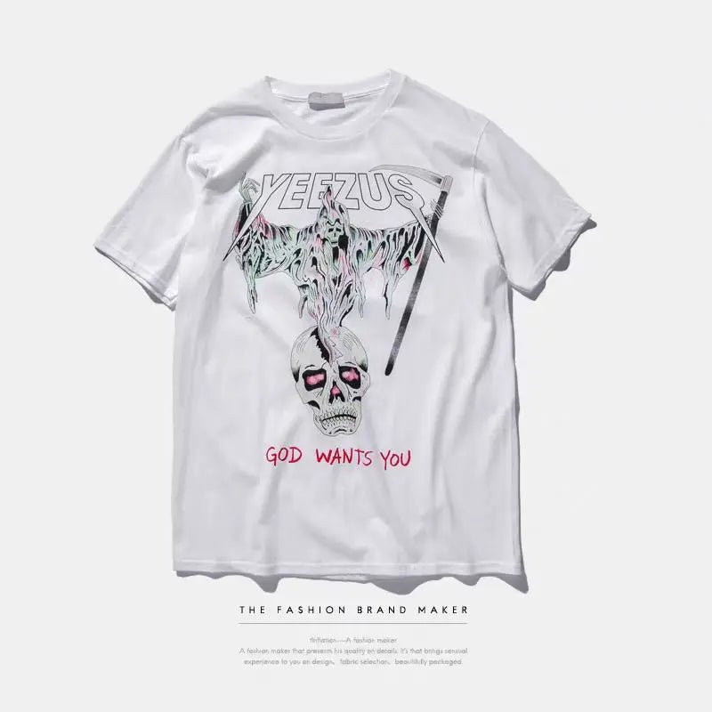 Yeezus kanye west camiseta algodón streetwear concierto hiphop manga corta
