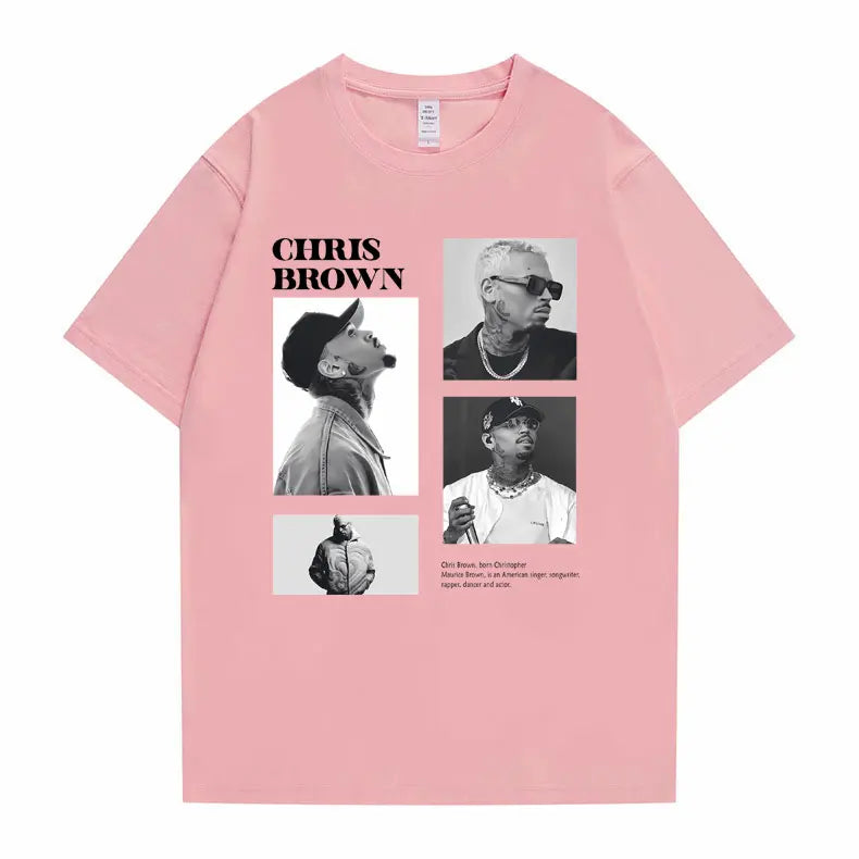 Camiseta con estampado gráfico de cantante Pop Chris Brown para hombre y mujer, camisetas de gran tamaño a la moda de Hip Hop, camisetas informales 100% de algodón para hombre