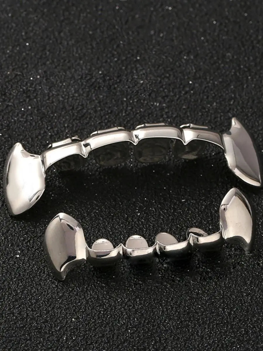 Juego de dientes chapados en plata, colmillo de payaso decorativo de hip hop para Halloween, 1 ud./1 Uds.