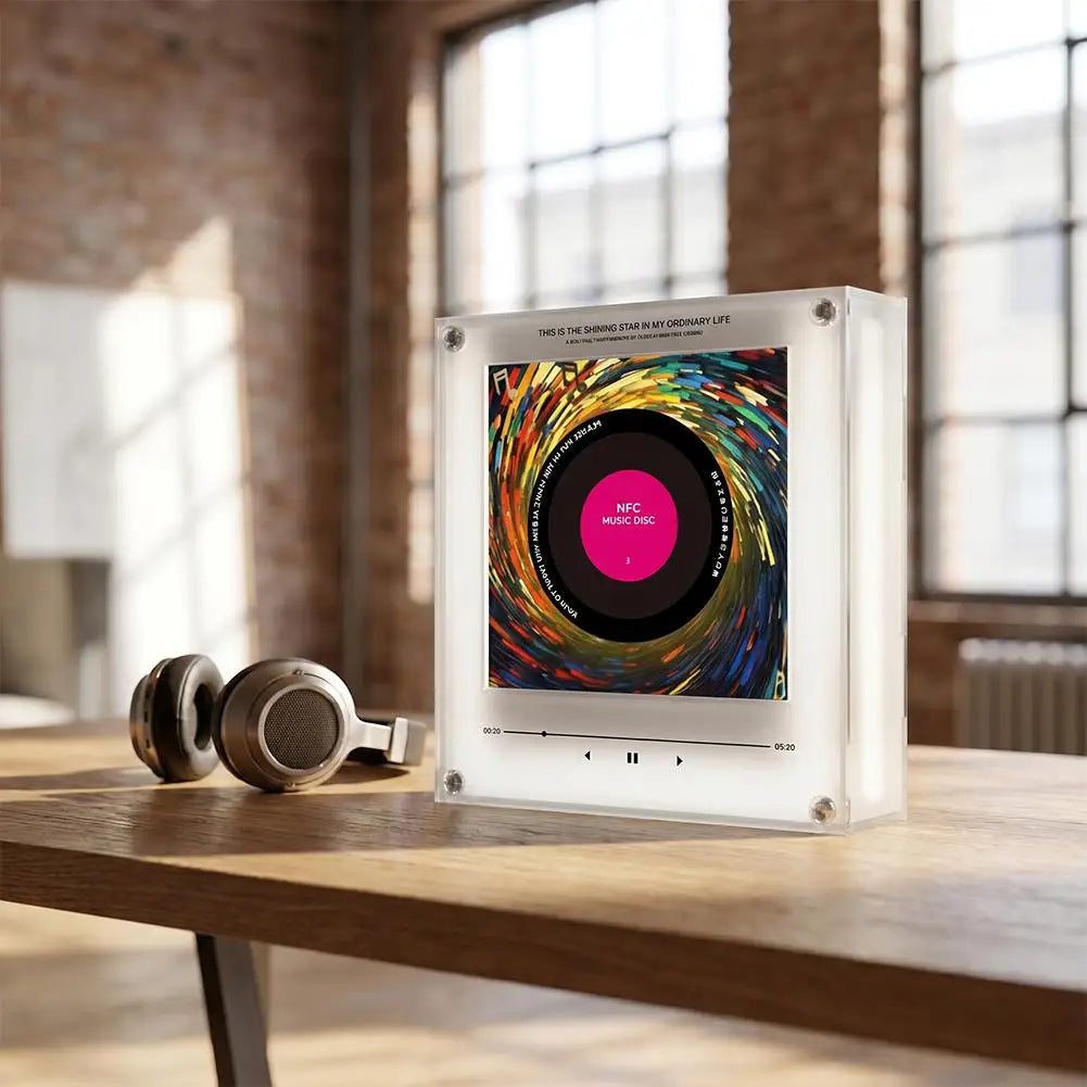 Reproductor de Música Acrílico con Parche Magnético NFC y Altavoz Integrado - Diseño Personalizable, No Requiere Teléfono, Reproducción Automática