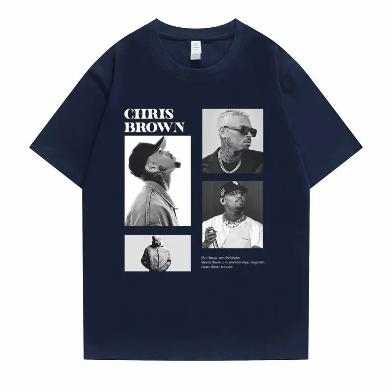 Camiseta con estampado gráfico de cantante Pop Chris Brown para hombre y mujer, camisetas de gran tamaño a la moda de Hip Hop, camisetas informales 100% de algodón para hombre
