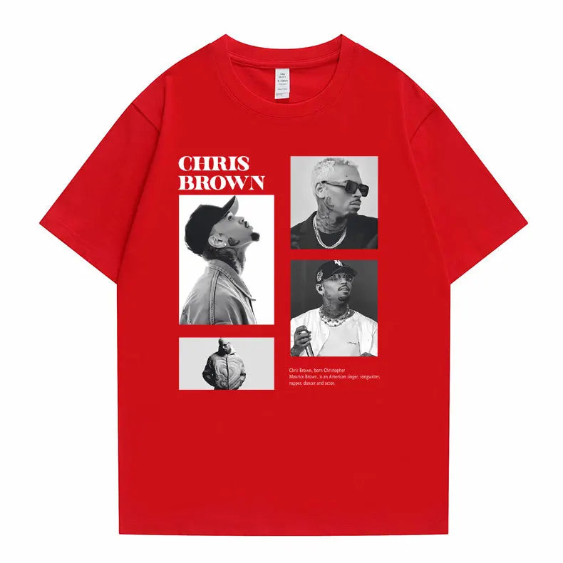 Camiseta con estampado gráfico de cantante Pop Chris Brown para hombre y mujer, camisetas de gran tamaño a la moda de Hip Hop, camisetas informales 100% de algodón para hombre