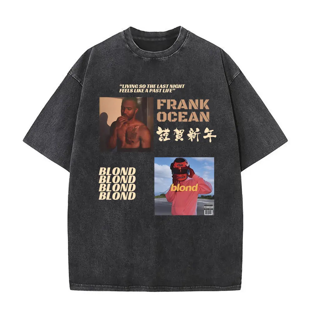 Camiseta lavada Vintage rapero Frank para hombre y mujer, camisa de gran tamaño con gráfico Rubio, estilo Hip Hop, informal, a la moda