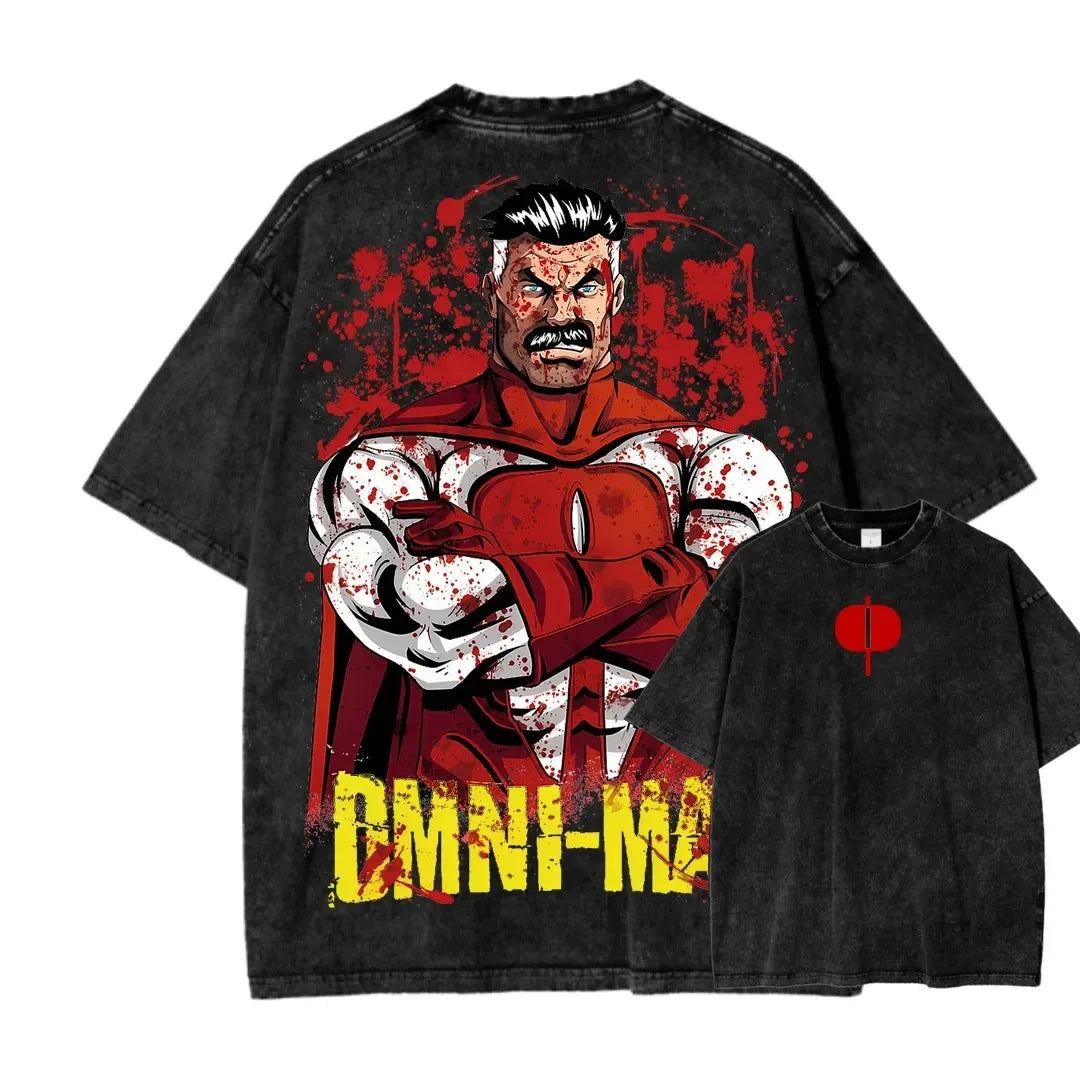 Camiseta Invincible Lavada, Ropa con Personalidad, Suave, para Todo el Año, Oversize, para Parejas, Unisex, Y2K, Manga Corta, Clásica, Casual